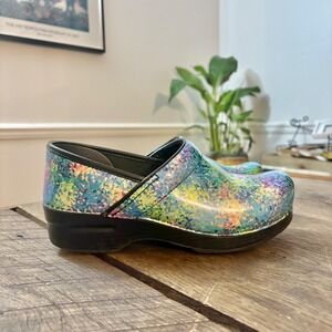 Dansko XP 2.0 Black Speckled Paint Watercolor Patent Clog Women Nurse Shoes 39
